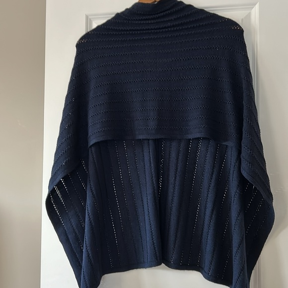 J Jill Ribbed V-Neck Silk-Blend Poncho/ Shrug / Wrap Navy Blue OS - Picture 5 of 7